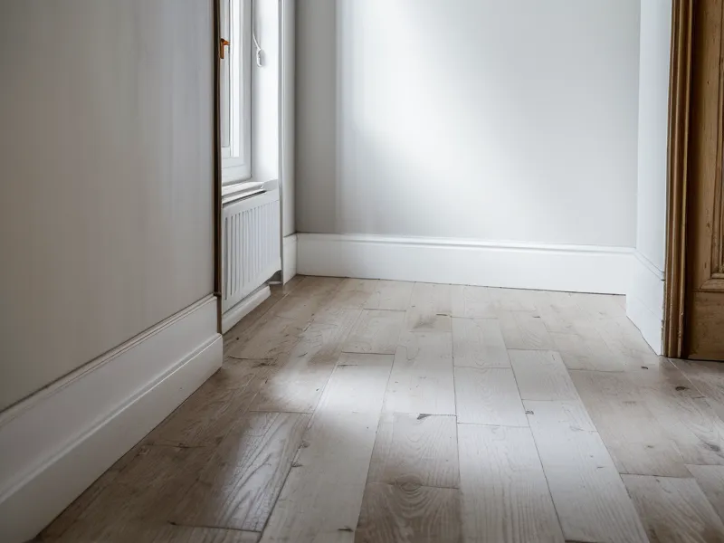 Klebrige Panzertape-Reste an einer Fußleiste mit Hundefell in einer Altbauwohnung.