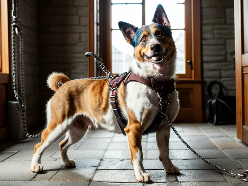 Aufmerksamer reaktiver Hund vor einem gelben U-Bahn-Schild in Berlin – Moment aus dem Tierschutzhund-Training