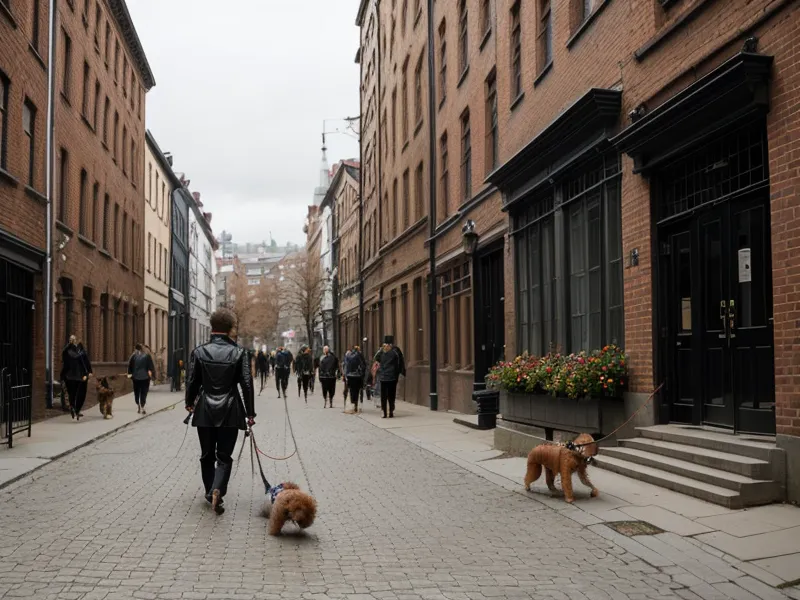 Spaziergang mit Luna mit Maulkorb durch die belebte Oranienstraße in Berlin.