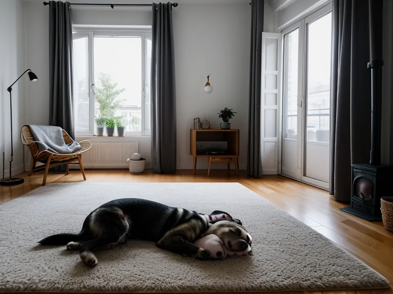 Luna schläft entspannt in einer Berliner Altbauwohnung während eines Ruhetags.