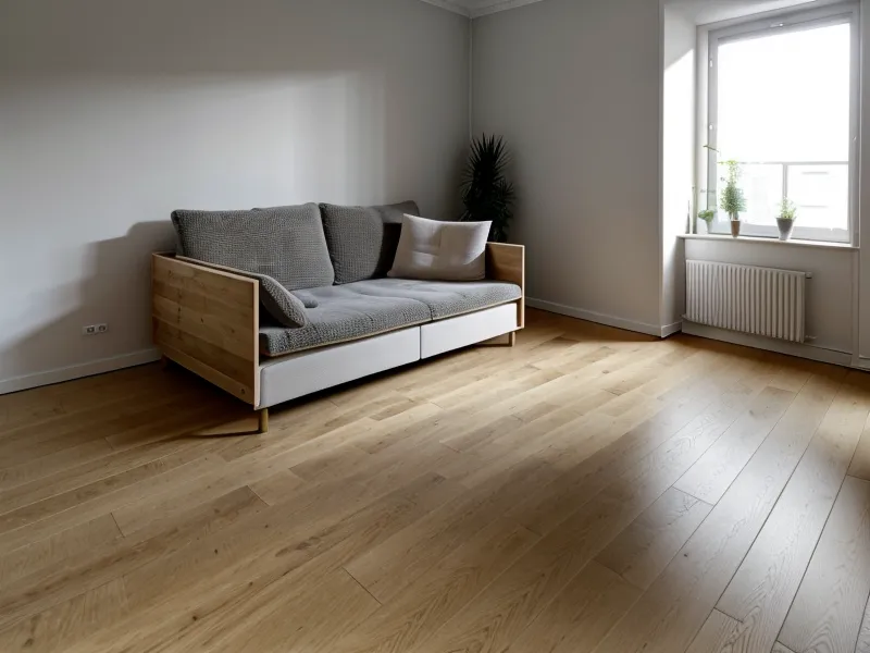 Klebebandreste auf Dielenboden in einer Berliner Wohnung neben einem Hundekorb